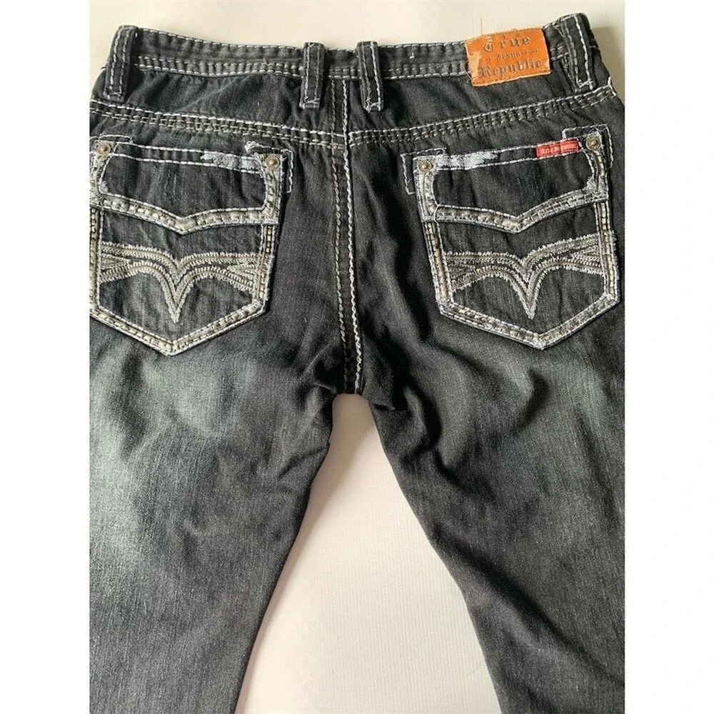 True Religion Men's Straight Jeans Black Size 36 Triple Stitching